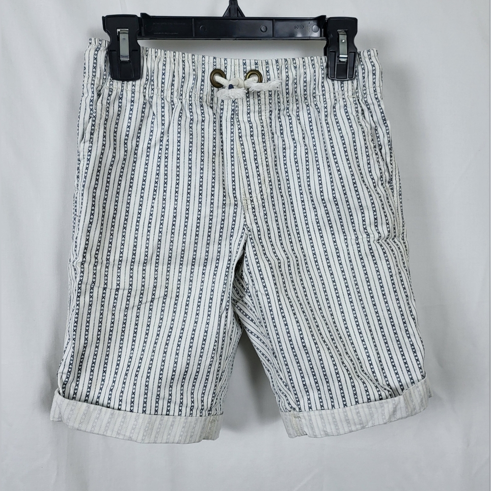 Gymboree Boy White Navy Nautical Stripe Cuffed Elastic Waist Drawstring Shorts 7